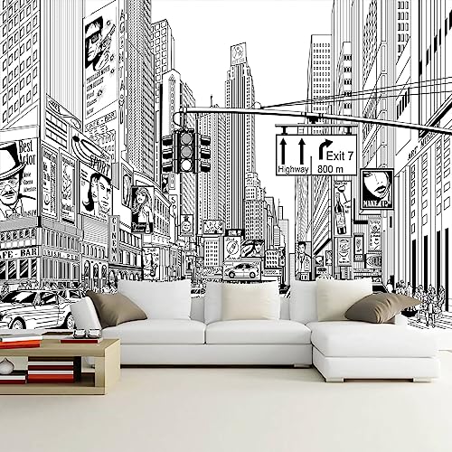 Black and White New York City Mural Wallpaper for Bedroom | 149"x96" Not Peel and Stick - color: Art Wall-14, size: 149" x 96"