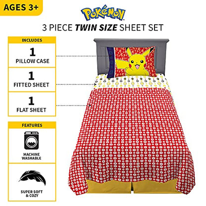 Franco Kids Bedding Super Soft Sheet Set, Twin, Pokemon - color: Pokemon, size: Twin