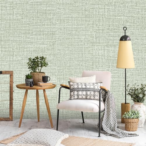 Green Grasscloth Peel and Stick Wallpaper 17.3"x120" Faux Linen Textured Contact Paper Removable Self Adhesive Vinyl Wallpaper for Bedroom Bathroom Kitchen Cabinets - color: Green, size: 17.3" x 120"