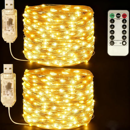 USB Fairy Lights Plug in, 33 Feet 100 LED Twinkle String Lights with Remote and Timer, Waterproof 8 Modes for Bedroom Indoor Wreath DIY Party Wedding Christmas Holiday Decoration(2 Pack Warm White) - size: 2PACK-USB-33FT/100LED-Warm white