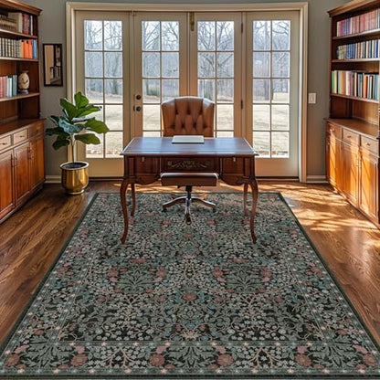4x6 Area Rug for Bedroom Beside Rug, Laundry Room, Entryway, Kitchen, Washable Non-Slip Low Pile Ultra Soft Stain Resistant Carpet (Dark Green) - color: Dark Green, size: 4' x 6' (Rectangular)