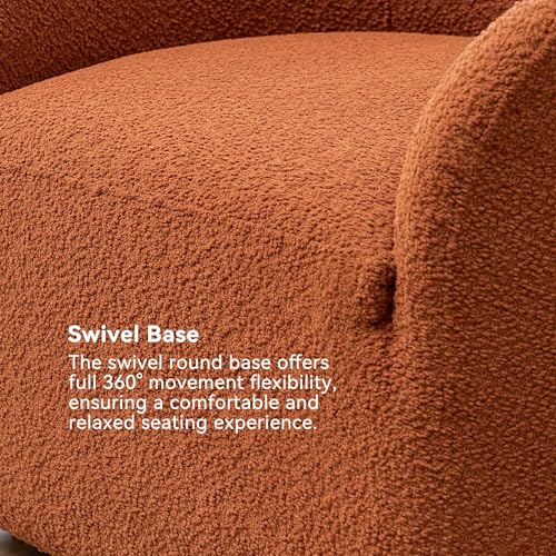 KINWELL 32" Wide Swivel Barrel Chairs Set of 2, Boucle Upholstered Swivel Accent Chairs, Mid-Century 360 Degree Swivel Chairs, No Assembly Round Armchairs for Living Room, Bedroom (Caramel) - color: Caramel, style: Set of 2