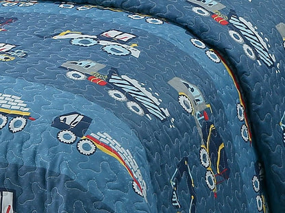 Product Image Kids Zone Collection Bedspread Set Kids/Teen Construction Vehicles Quilted Bedding Set Trucks and Tractors Pattern Blue Twin New # C-Mixer - color: C-mixer, Excavate, Trucks, size: Twin