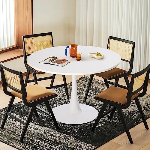 FurnitureR Round Leisure Tulip Dining Table 31.5" Stylish with Pedestal Base for Home Office Living Room Kitchen Restaurant Cafe, Tulip Table, White - color: White, style: Tulip Table