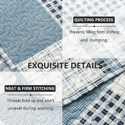 Jarson 3 Piece Plaid Daybed Cover Set Twin Blue Gray White Patchwork Quilted Daybed Bedding Sets Double Side Cozy Sofa Daybed Cover with 2 Shams - color: Blue Gray Plaid