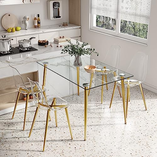 Baysitone Clear Dining Chairs Set of 4, Modern Kitchen Chairs with Transparent Seat, Acrylic Accent Side Chairs with Plating Metal Legs for Dining Room, Kitchen, Living Room with Gold - color: Golden, size: Set of 4