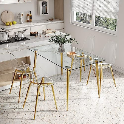 Baysitone Clear Dining Chairs Set of 4, Modern Kitchen Chairs with Transparent Seat, Acrylic Accent Side Chairs with Plating Metal Legs for Dining Room, Kitchen, Living Room with Gold - color: Golden, size: Set of 4