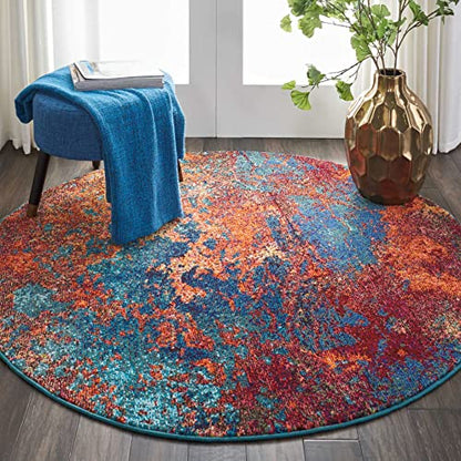 Nourison Home Celestial Atlantic 5'3" x Round Area Rug - Easy Clean, Non Shedding, Bed Room, Living Room, Dining Room, Kitchen (5' x Round) - color: Atlantic, size: 5'3" (Round)