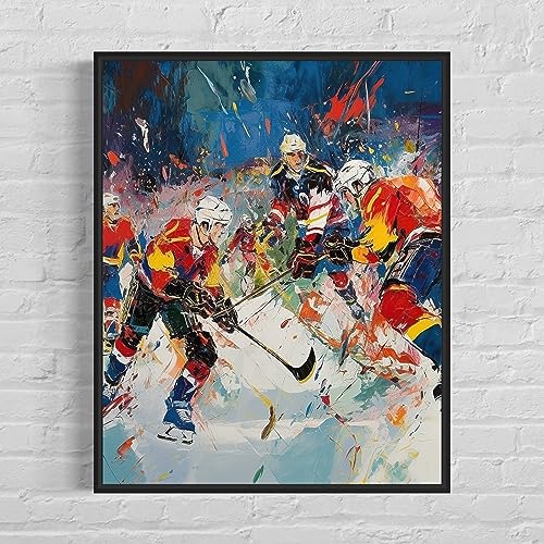 Ice Hockey Art Print Poster, Wall Art Painting Decor. Paint Splash Style Artwork. (Ice Hockey, 11x14 inches + (Black Frame)) - color: Ice Hockey, size: 14"L x 11"W