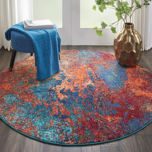 Nourison Home Celestial Atlantic 4' x Round Area Rug - Easy Clean, Non Shedding, Bed Room, Living Room, Dining Room, Kitchen (4' x Round) - color: Atlantic, size: 4' (Round)