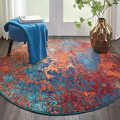 Nourison Home Celestial Atlantic 4' x Round Area Rug - Easy Clean, Non Shedding, Bed Room, Living Room, Dining Room, Kitchen (4' x Round) - color: Atlantic, size: 4' (Round)