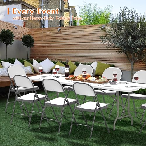 Elevon 8 Feet Heavy Duty Folding Table with Adjustable Height, Fold-in-Half Portable Table for Indoor Outdoor Use - Camping, Picnic, Party, Wedding, Dining, Utility Table - size: 8 feet