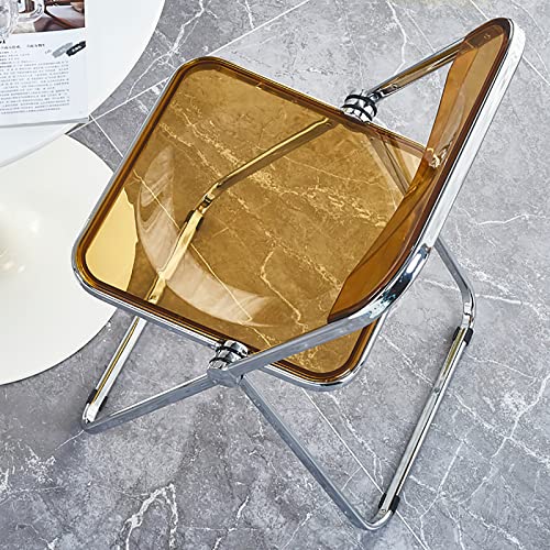 Stackable Transparent Dining Chair - Metal Frame, Plastic Accent Chair for Kitchen, Living Room, Bedroom - Space Saving, Stylish Design，Orange 47x48x76cm(19x19x30in - color: Orange