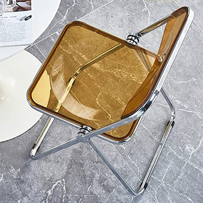 Stackable Transparent Dining Chair - Metal Frame, Plastic Accent Chair for Kitchen, Living Room, Bedroom - Space Saving, Stylish Design，Orange 47x48x76cm(19x19x30in - color: Orange