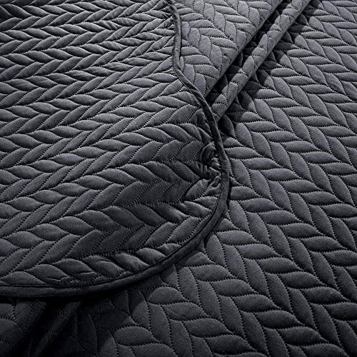 MOONLIGHT20015 Twin Quilt Set (66" x 86") with 1 Pillow Sham (20" x 26"+2") for All Season - 2 Pcs Reversible Bedding Set Lightweight Microfiber Coverlet Embossed Pattern Quilted Bedspread (Charcoal) - color: Charcoal/Dark Grey, size: Twin