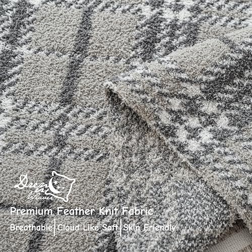 Fuzzy Knit Checkered Throw Blanket 50"x60" Fleece Blanket Grey | Breathable Use for All Seasons, 550GSM Soft Cozy Skin Friendly Touch for Couch Bed Office Chair Wrapping, Machine Washable