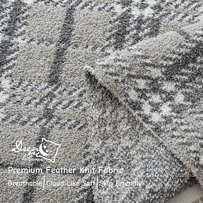 Fuzzy Knit Checkered Throw Blanket 50"x60" Fleece Blanket Grey | Breathable Use for All Seasons, 550GSM Soft Cozy Skin Friendly Touch for Couch Bed Office Chair Wrapping, Machine Washable
