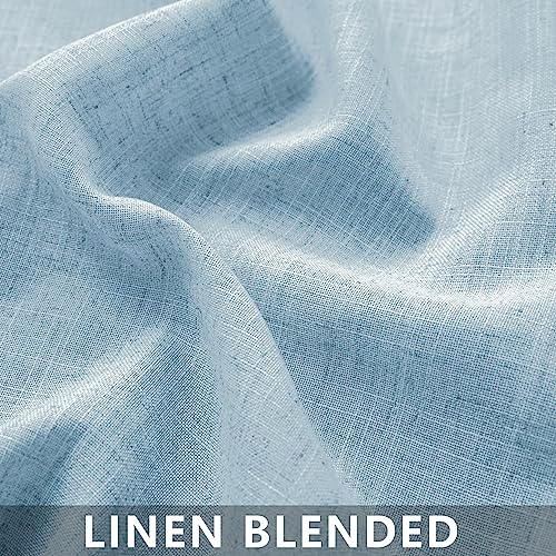 Mrs.Naturall Light Blue Curtains 63 Inch Length, Back Tab Summer Ocean Themed Airy Semi Sheer Linen Window Curtains for Living Room Bedroom Nursery 2 Panel Set, Baby Sky Blue - color: Light Blue, size: 52"W x 63"L (Pack of 2)