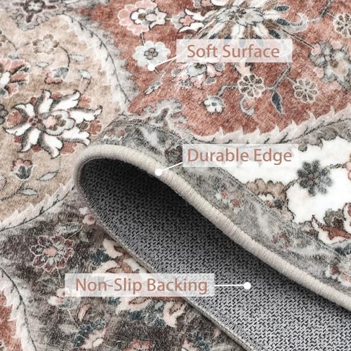 ROYHOME Runner Rug Washable Moroccan Hallway Runner Entryway Rug, 2' x 6' | Stain Resistant Non-Slip Vintage Distressed Trellis Bedroom Rug Runner Entrance Carpet for Laundry Kitchen, Pink/Grey - color: Pink/Grey, size: 2' x 6'