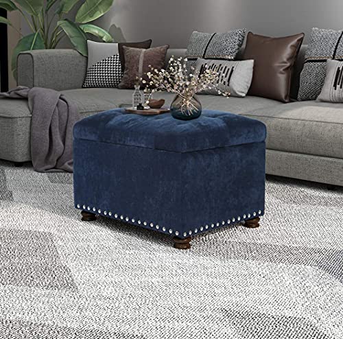 24" Ottoman with Storage for Living Room Rectangular Fabric Tufted Bench Footrest (Dark Blue) - color: Dark Blue