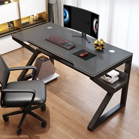 LAKIQ Small Space Manufactured Wood Computer Desktop Table with Storage Shelf K-Shaped Gaming Desk Rectangular Home Office Working Writing Table - Table Only(Black,35" L x 20" W x 30" H) - color: Black, size: 35"L x 20"W x 30"H