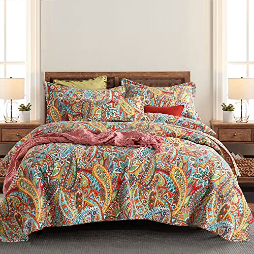 Autumn Dream Cotton Bedspread Quilt Sets, 3 Pieces Reversible Comforter Coverlet Sets, Yellow Gorgeous Paisley Bedspread,King Size - color: Yellow Gorgeous Paisley, size: King (96by108 inch)