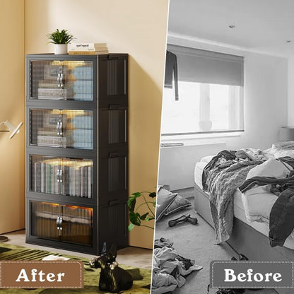 SAILUN 116Gal/464Qt Stackable Storage Bins Folding Collapsible Storage Bins with a Lid, Closet Organizers and Storage,Black 26" W x 17" D x 56.7" H | Stackable Storage Drawers with Lids,26" W x 17" D x 56.7" H,Featuring open-front Access for Clothes and C