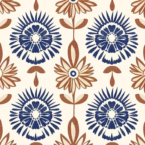 BOKEBEVE Boho Floral Peel and Stick Wallpaper Beige Brown 17.5 x 118In | Symmetry Contact Paper Modern Wall Paper for Bedroom Accent Walls Laundry Nursery Pantry Renter Friendly Removable - color: Beige/Brown, size: 17.5" x 118"