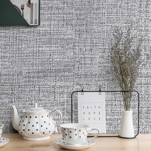 Grey Grasscloth Peel and Stick Wallpaper 17.3"x300" Faux Linen Textured Contact Paper Removable Self Adhesive Vinyl Wallpaper for Bedroom Bathroom Kitchen Cabinets - color: Gray, size: 17.3" x 300"
