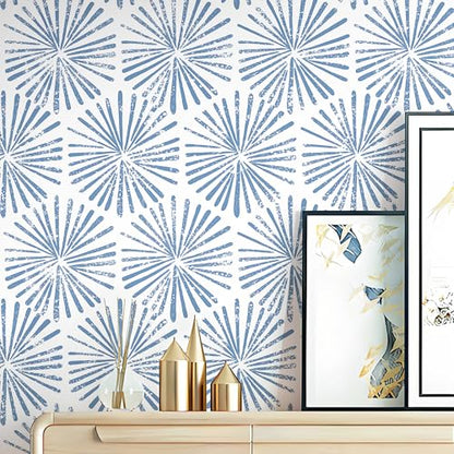Safiyya Wallpaper Peel and Stick Blue and White Contact Paper 118"x17.3" Modern Boho Geometric Wall Paper Waterproof Self Adhesive Removable Vinyl Wallpaper for Bathroom Bedroom - color: Blue, size: 17.3" x 118"