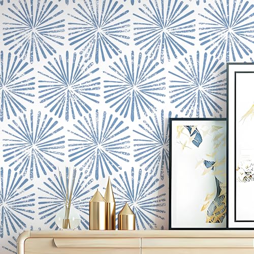 Safiyya Wallpaper Peel and Stick Blue and White Contact Paper 118"x17.3" Modern Boho Geometric Wall Paper Waterproof Self Adhesive Removable Vinyl Wallpaper for Bathroom Bedroom - color: Blue, size: 17.3" x 118"