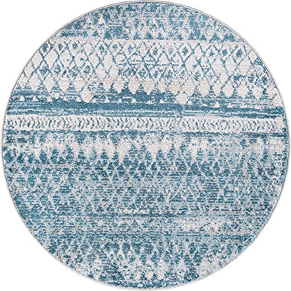 Rugs.com Leipzig Collection Round Rug – 3 Ft Round Blue Low-Pile Rug Perfect for Kitchens, Dining Rooms - color: Blue, size: 3 feet 3 inches Round