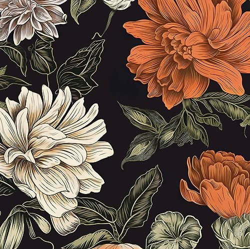 Orange Vintage Floral Peel and Stick Wallpaper 17.5" x 118" | Waterproof Vinyl Self Adhesive Removable Renter Friendly Floral Contact Paper - color: Orange, size: 17.5" x 118"