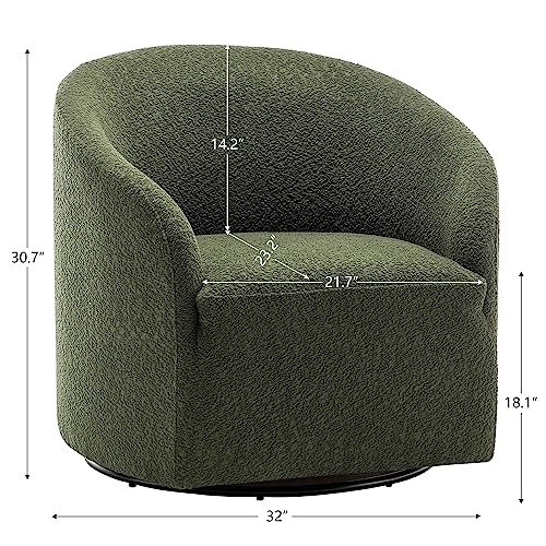 KINWELL 32" Wide Modern Boucle Swivel Barrel Chairs Set of 2, No Assembly Round Upholstered Swivel Accent Armchairs for Living Room, Bedroom (Green) - color: Green, style: Set of 2