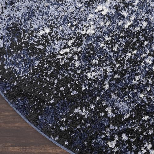 Nourison Home Passion Light Blue Black 4' x Round Area Rug - Easy Clean, Non Shedding, Bed Room, Living Room, Dining Room, Kitchen (4' x Round) - color: Light Blue Black, size: 4' (Round)