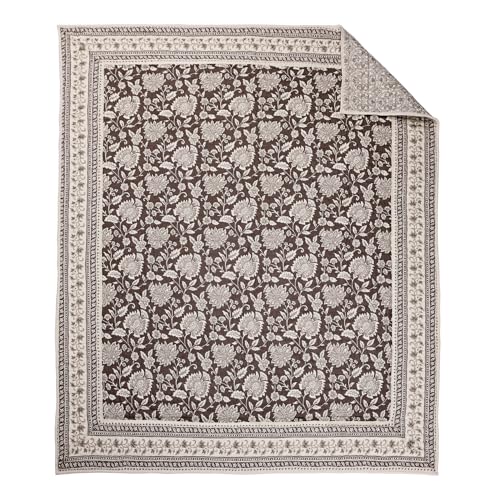 Levtex Home - Adare Cocoa Quilted Throw - (50x60in.) - Floral - Brown Taupe Cream - Reversible - Cotton - color: Cocoa