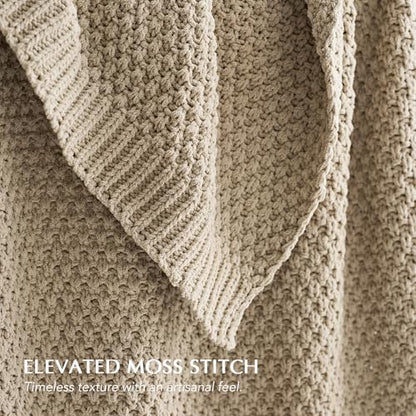 EVERGRACEHOME Chunky Chenille Knit Throw Blanket, 50 x 60, Sand Dune | Sculpted Moss Stitch, Chic Modern Farmhouse, All-Season Warmth, OEKO-TEX® Certified, Elegant Blanket for Couch, Bed, Sofa - color: Sand Dune, size: 50" X 60"