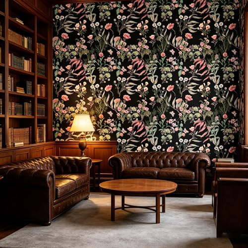 Black Flowers Peel and Stick self Adhesive Wallpaper Floral - 128''x32'' - color: X16, size: 128"x32"