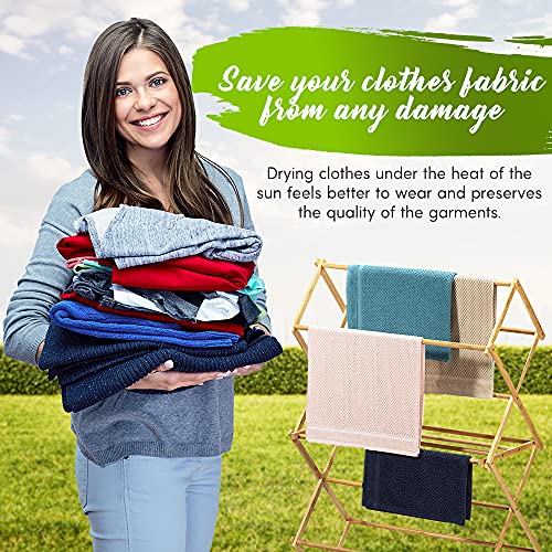 Bartnelli Bamboo Laundry Drying Rack for Clothes, Wood Clothing Dryer, Extreme Stability, Heavy Duty Built, Foldable, Collapsible Space Saving | 2 Size Tiers, Pre-Assembled (X-Large - BDR-552)