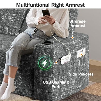 Vipbear 65" Loveseat Sleeper Sofa with Pull Out Bed, Chenille 3-in-1 Convertible Sofa Bed with Reclining Backrest|USB Ports|Cup Holders|Side Table|Storage Armrests, Tool Free Assembly, Grey - color: Grey