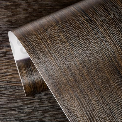 ReWallpaper 17.7 x 472 Inch Long Peel and Stick Wood Contact Paper Dark Brown Wood Wallpaper for Walls Kitchen Cabinets Countertops Bedroom Waterproof Vinyl Espresso Contact Paper for DIY Home Decor - size: 17.7" x 472"