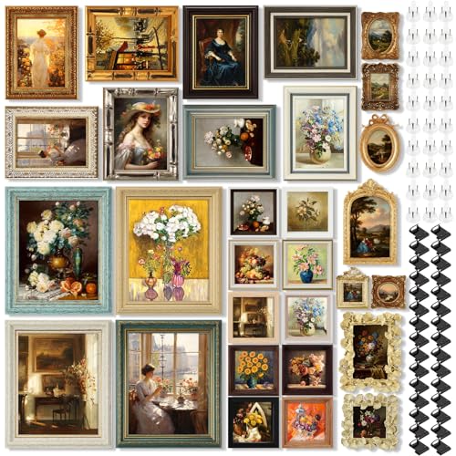 Kathfly 30 Pack Vintage Picture Frames for Wall,Classic Style | Tabletop Display Ornate, French Country Frames, Farmhouse Decor, Antique Wall Frame Set for Gallery Bedroom Living Room Decor - style: Classic