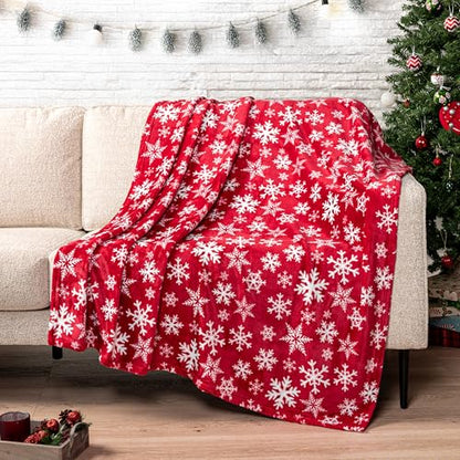 PAVILIA Christmas Throw Blanket | Red Snowflake Christmas Fleece Blanket | Soft, Plush, Warm Winter Cabin Throw, 50x60 (Red/White Snowflake) - color: Snowflake Red, size: 50 x 60 Inches - Throw