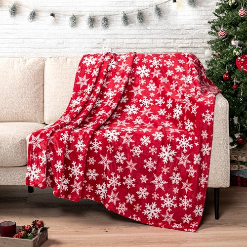 PAVILIA Christmas Throw Blanket | Red Snowflake Christmas Fleece Blanket | Soft, Plush, Warm Winter Cabin Throw, Twin 60x80 (Red/White Snowflake) - color: Snowflake Red, size: 60 x 80 Inches - Twin