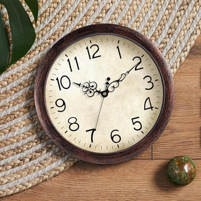 KECYET Wall Clock 14" Vintage Battery Operated Non-Ticking Quartz (Bronze) | Kitchen Clock Living Room Retro Rustic Kitchen Bathroom Home Office Bronze - size: 14 Inch