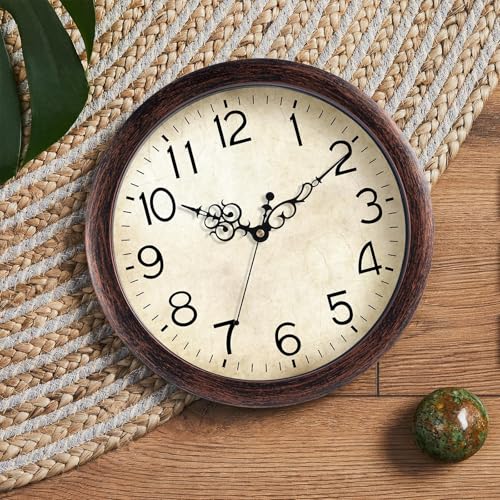 KECYET Wall Clock 12" Vintage Battery Operated Non-Ticking Quartz (Bronze) | Kitchen Clock Living Room Retro Rustic Kitchen Bathroom Home Office Bronze - size: 12 Inch