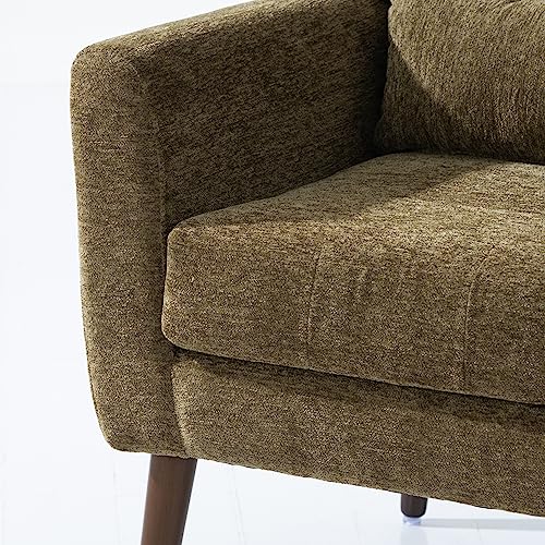 Accent Chair, Living Room Chairs with Solid Wood Legs & Pillow | Chairs Living Room with High Tufted Backrest, Reading Chair for Bedroom/Office, Chenille Fabric - color: Olive Green