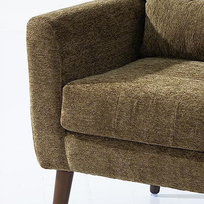 Accent Chair, Living Room Chairs with Solid Wood Legs & Pillow | Chairs Living Room with High Tufted Backrest, Reading Chair for Bedroom/Office, Chenille Fabric - color: Olive Green