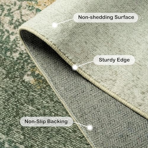 Kelarea Washable Area Rug 4x6, Non-Slip Low Pile Abstract Green | Water & Stain Resistant, Pet Friendly, Easy Clean, Ultra Soft, for Living Room, Bedroom, Nursery, Ofiice - color: Green, size: 4' x 6' (Rectangular)