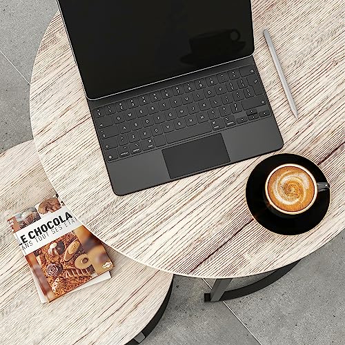 HOJINLINERO Round Coffee Table,Nesting Coffee Table Set of 2,Center Tables for Living Room,Office, Home Small Space,Stacking Side Tables,Sturdy and Easy Assembly,Wood Desktop,Black+White Oak,Small - color: Oak, size: Small